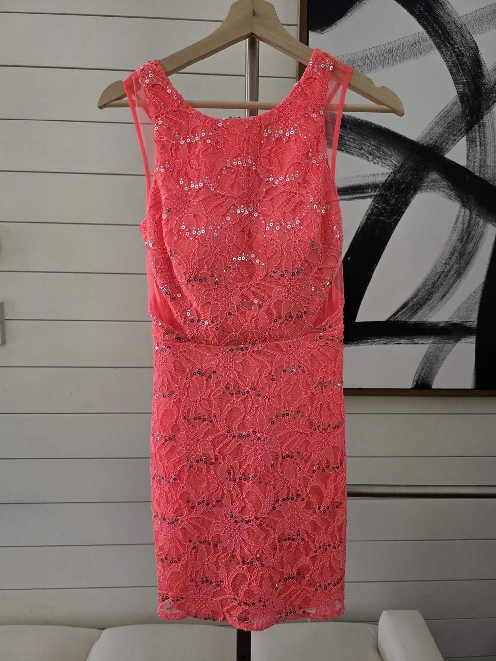 Hailey Logan Coral Lace Sequin Sheath Dress